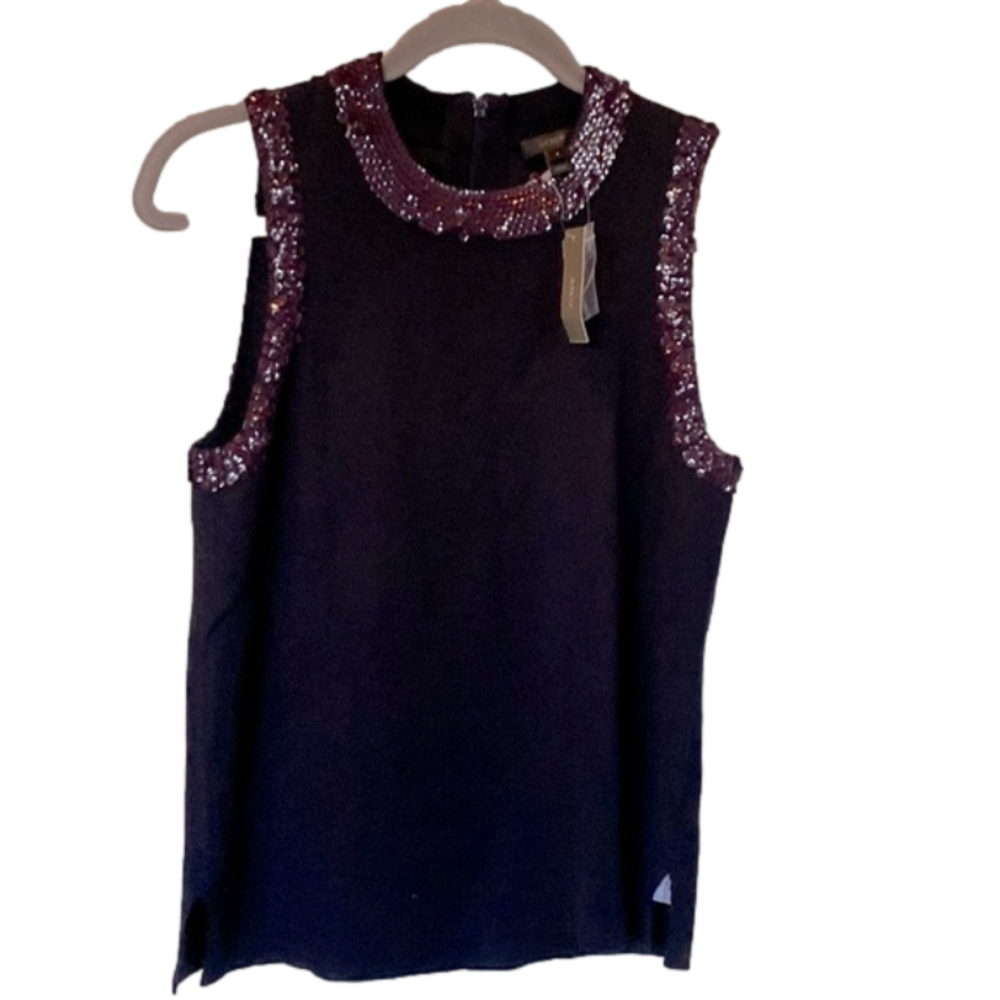 💟HOST PICK💟J Crew Navy Blue Knit Top Purple Sequined Outline Minimalist Style